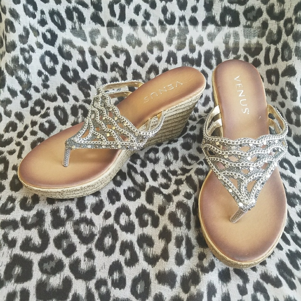 NEVER WORN! Venus silver embellished wedge sandals